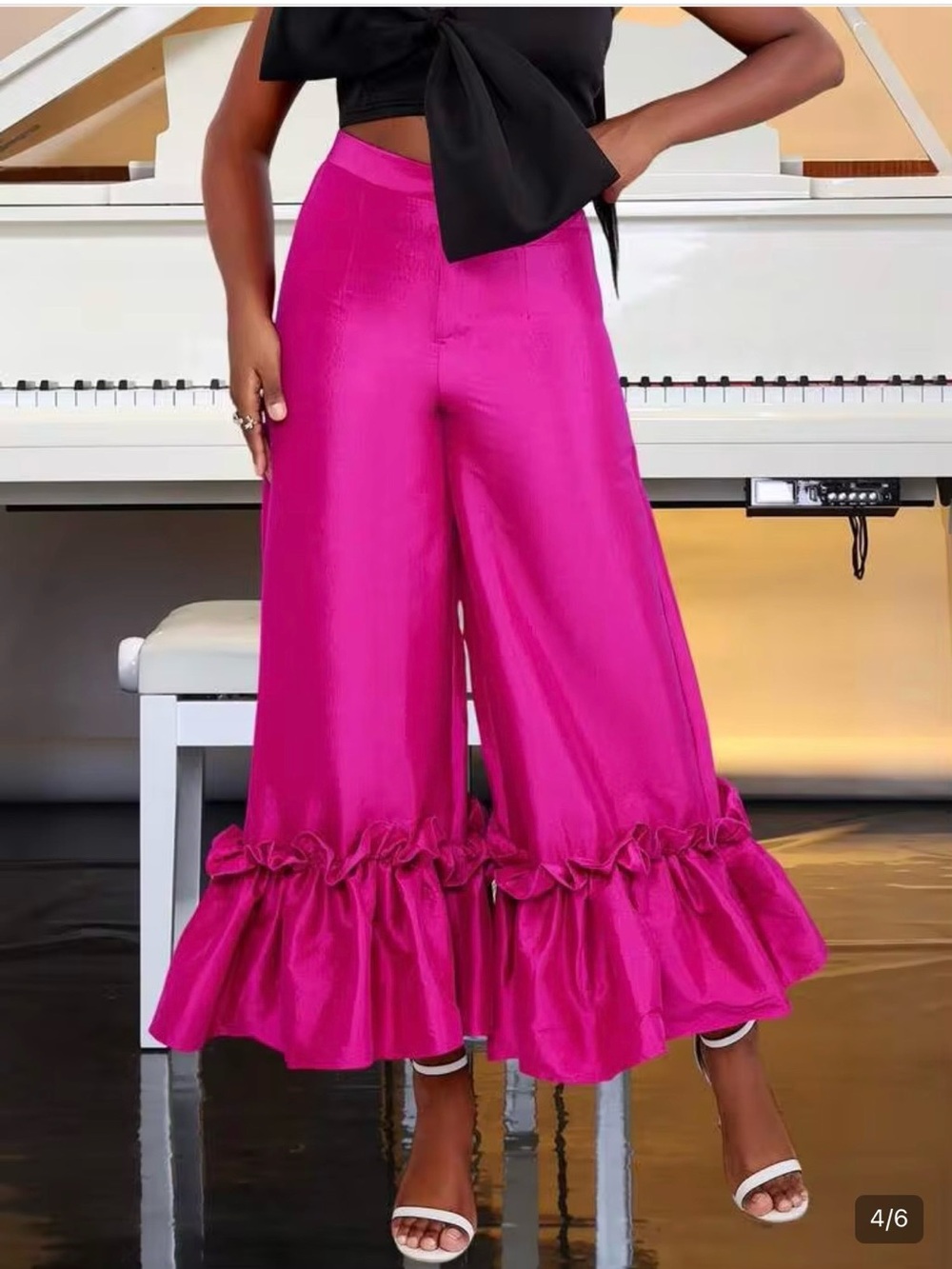 Fuchsia Ruffle-Hem Wide Leg Pants